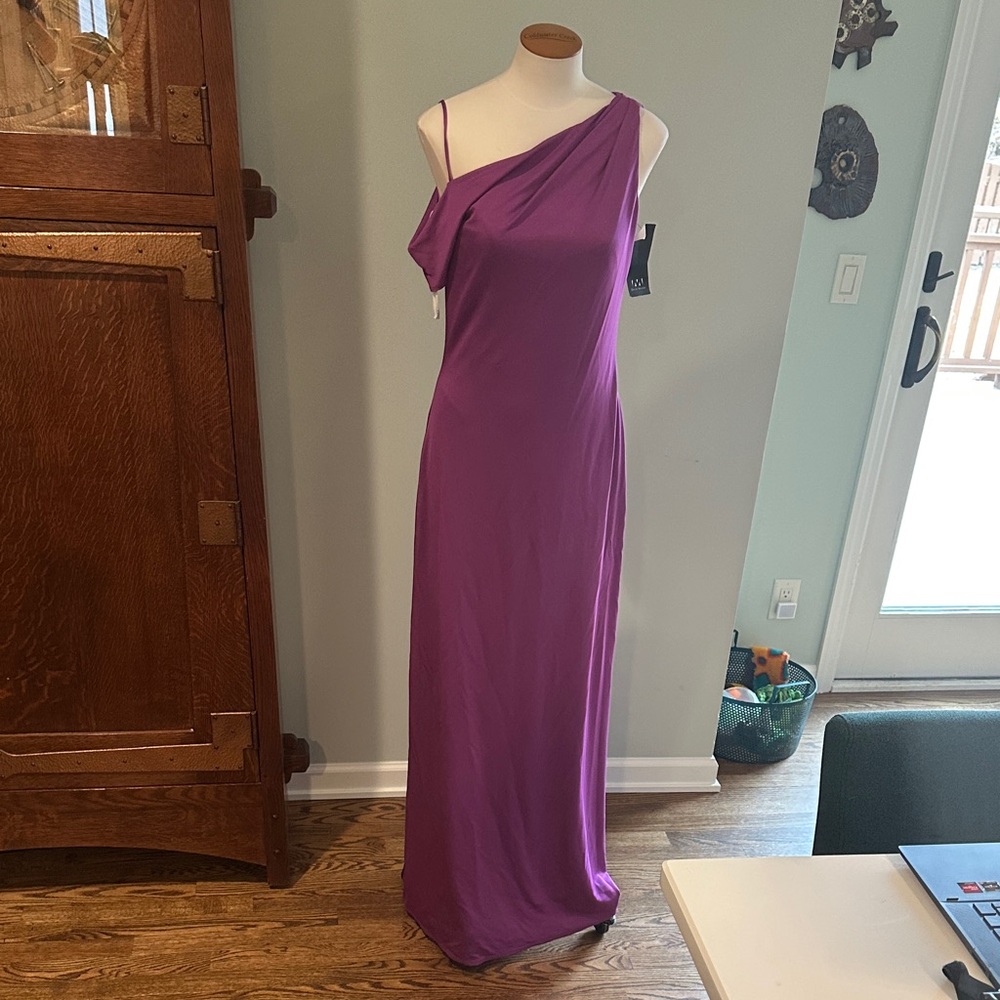 NWT David Meister Orchid Iris Purple One-Shoulder Dress Gown Floor Length Sz 10